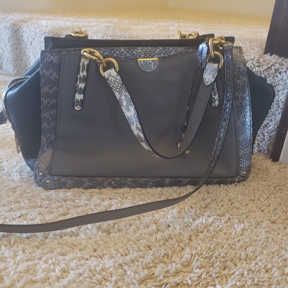 Coach Dreamer 36 Color Block Exotic Gray and Black Leather Satchel - Picture 2 of 7